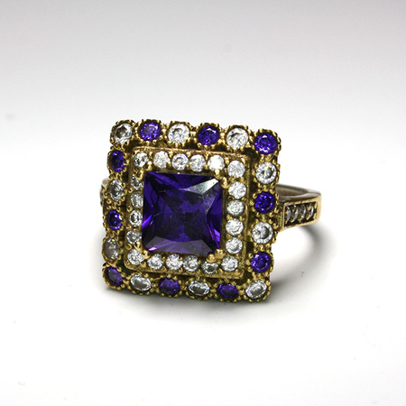 Srebrny pierścionek z ametystem, z dodatkiem brązu