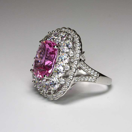 Różany Blask - Osmański pierścień srebrny z różowym moissanitem