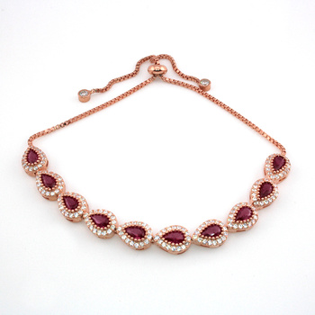 "Rubiny Bosforu" - srebrna bransoletka z rubinami, pozłacana różowym złotem