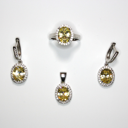 Srebrny zestaw z cytrynem "Promień słońca"