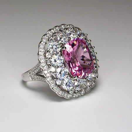 Różany Blask - Osmański pierścień srebrny z różowym moissanitem