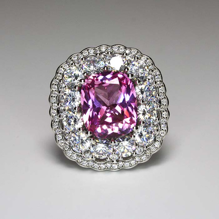 Różany Blask - Osmański pierścień srebrny z różowym moissanitem