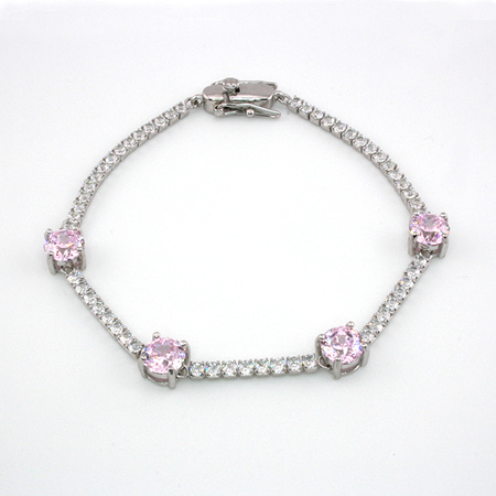 Srebrna bransoletka z kwarcem różowym „Różowy Szept”