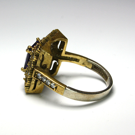 Srebrny pierścionek z ametystem, z dodatkiem brązu