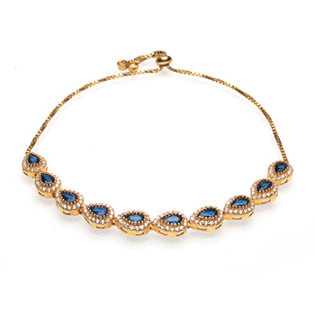 "Dotyk Księżyca" - srebrna bransoletka pozłacana z szafirem