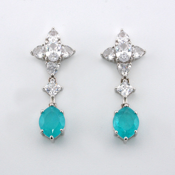 Ekskluzywne srebrne kolczyki z turmalinem Paraiba i cyrkoniami