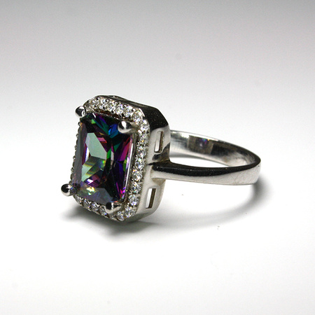 Srebrny pierścionek z mistycznym topazem i cyrkoniami