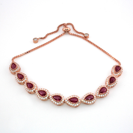 "Rubiny Bosforu" - srebrna bransoletka z rubinami, pozłacana różowym złotem