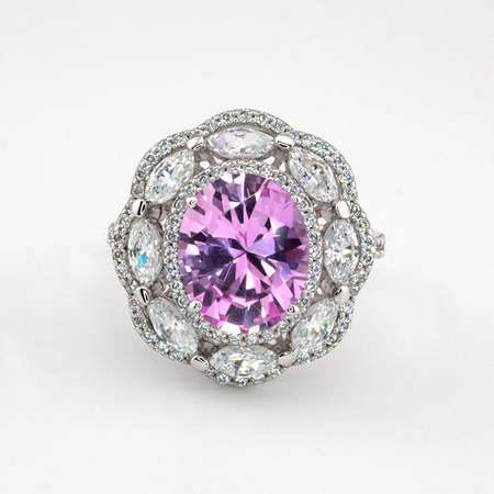 Kwiat Sułtanek - srebrny pierścień z różowym moissanitem