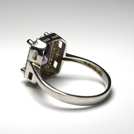 Srebrny pierścionek z mistycznym topazem i cyrkoniami
