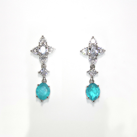 Ekskluzywne srebrne kolczyki z turmalinem Paraiba i cyrkoniami