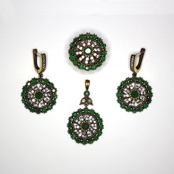 Osmański zestaw ze szmaragdem i cyrkoniami